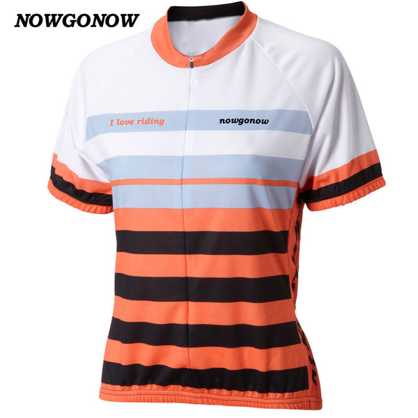 NOWGONOW 2017 women cycling jersey orange white I love riding clothing top cartoon bike wear mtb road Quick Dry Breathable Pretty lovely