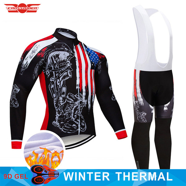 Crossrider 2018 USA Winter Thermal Fleece Cycling Jersey Set MTB Bike Clothing Ropa Ciclismo Mens Cycling Wear Bicycle Clothes