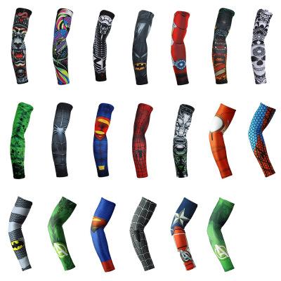 2018 new 22 color unisex Summer super arm sleeve spide web Super bat captain--America outdoor printing arm warmers armbands DHL