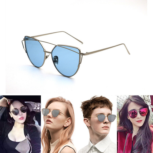 New Women Cat Eye Sunglasses Fashion Women Brand Designer Twin-Beams Coating Mirror Sun glasses Female Sunglasses