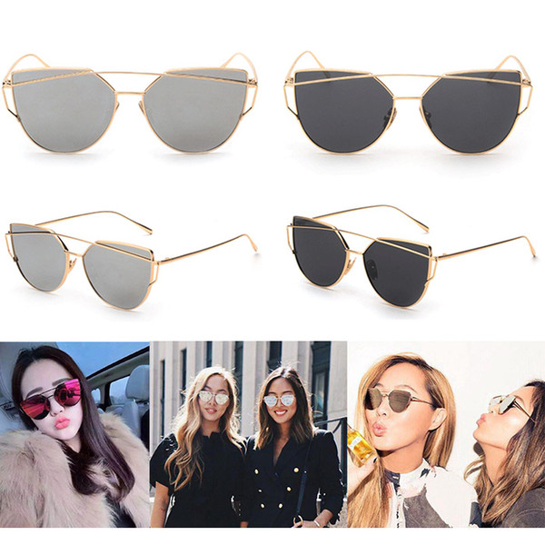 New Arrivals Fashion Women's Men's Sunglasses Flat Lens Mirror Metal Frame Oversized Cat Eye Sun Glasses