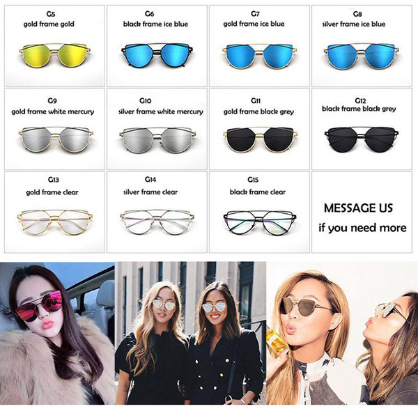 2017 Women's Glasses Metal Flat Lens Vintage Fashion Mirrored Oversized Sunglasses