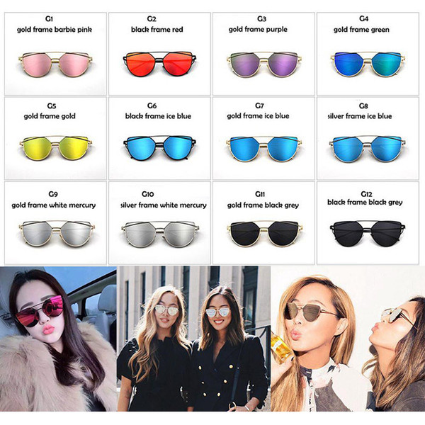 2017 Good Quality New Arrivals Fashion Women's Men's Sunglasses Flat Lens Mirror Metal Frame Oversized Cat Eye Sun Glasses Free Shipping