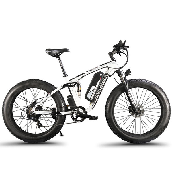 Cyrusher XF800 Electric Bicycle double Suspension 7 Speeds,Fat tire eBike, 1000W 48V,smart computer speedometer electric bike