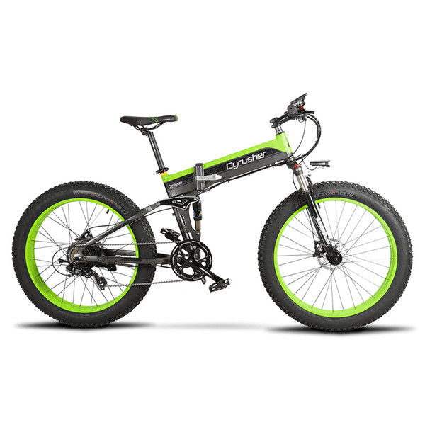 Cyrusher 500W 48V 10AH Full Suspension frame Ebike XF690 Fat tire e-bike Folding Electric Bike With Computer Speedometer