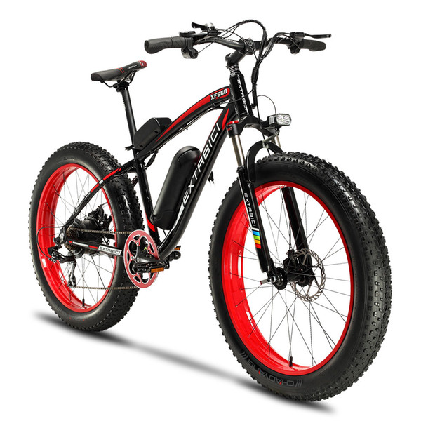 Cyrusher XF660 Fat Tire Electric Bike 7 Speeds Mechanical Disc Brake 500W 48V 10.4ah with Adjustable Handlebar Bike Light