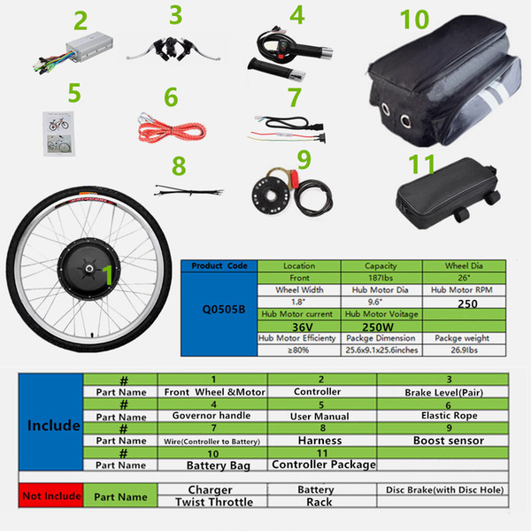 Front Wheel Brushless Toothless 36V250W Mountain Bike Bicycle Electric Bicycle converted 26 inch motor conversion kit