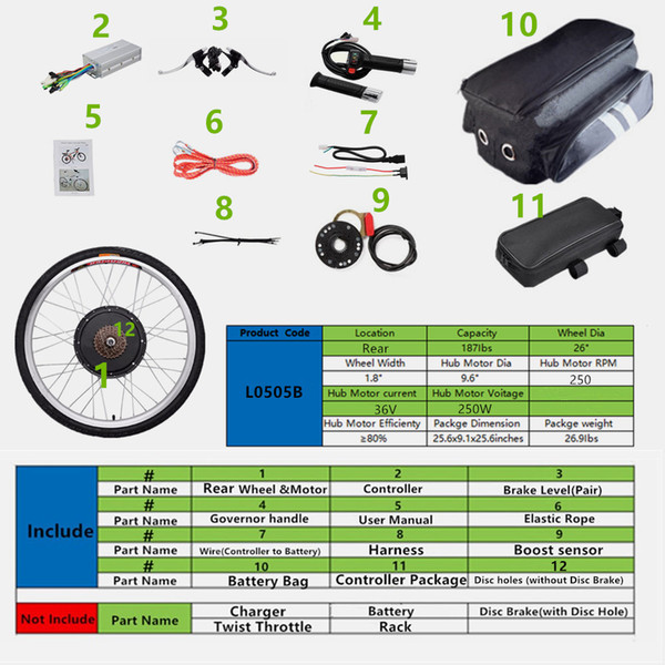 CBSEBIKE Rear Wheel Brushless Toothless 36V250W Mountain Bike Bicycle Electric Bicycle converted 26 inch motor conversion kit