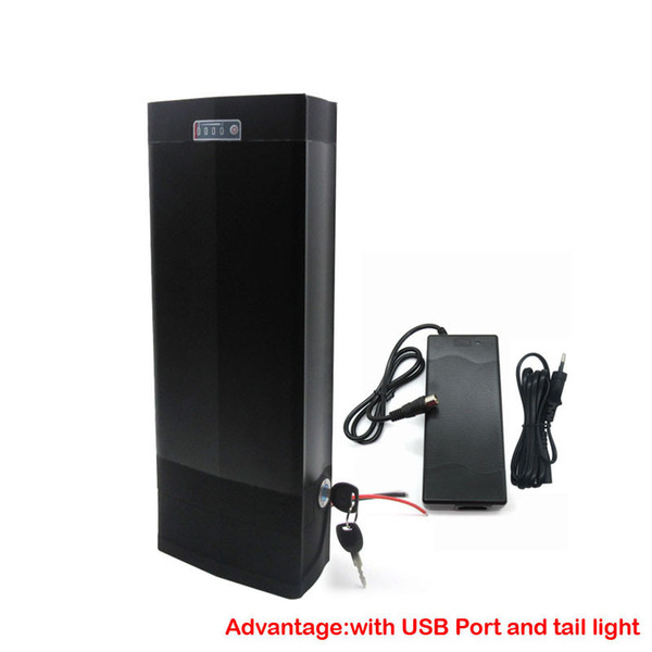 36V Electric Bike battery 1000W 36V 25AH Rear Rack Battery With USB Port and Tail light 30A BMS and 42V 2A Charger