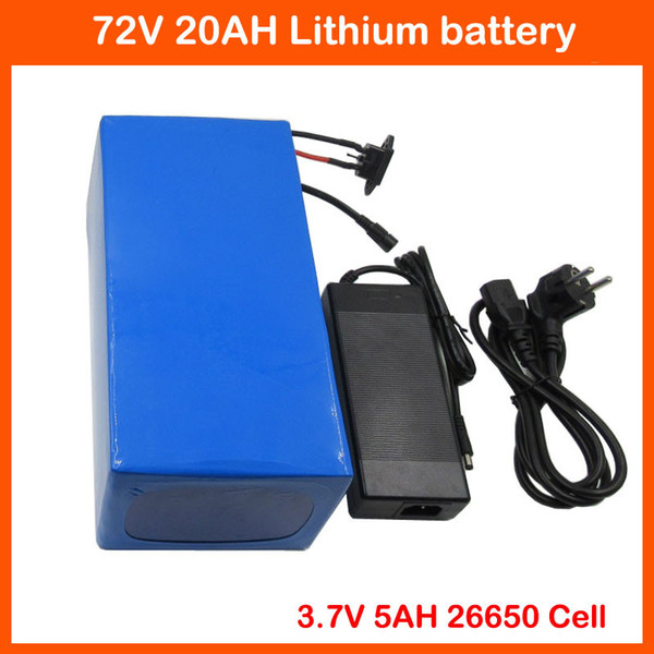 2500W 72V 20AH Lithium Battery 72V 20AH Electric bike battery 72V 20S Battery pack Use 3.7V 5000MAH 26650 Cell 40A BMS and 2A Charger