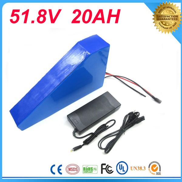 Hot sale 51.8v 20ah 1000w elactric bike battery with triangle type battery bag for 52v 20ah li ion battery pack with charger and bms