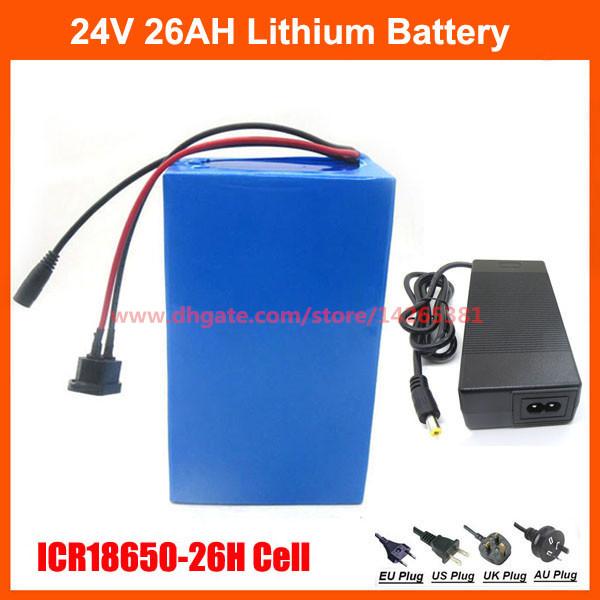 24V 500W battery 24V 26AH electric bike Lithium ion ebike battery use ICR18650-26H 2600mah cell with PVC case 30A BMS 29.4V 3A charger