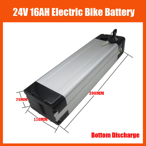 350W 24 v battery Bottom discharge 24V 16AH Electric Bike lithium Battery with Slim Aluminium Case BMS 29.4V 2A charger Free shipping