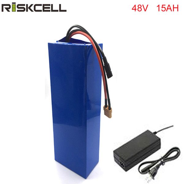 free shipping and customs taxes 1pcs/lot 48v 15ah rechargeable electric bike li-ion battery with PVC Case , BMS ,54.6V 2A charger