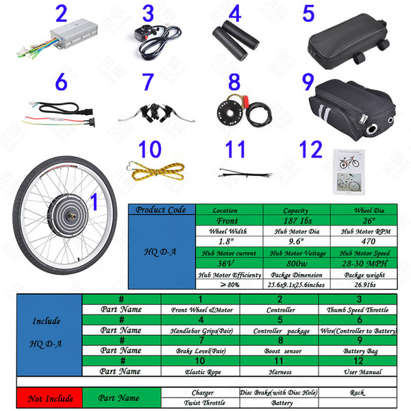 CBSEBIKE Front Wheel Brushless Toothless 36V800W Mountain Bike Bicycle Electric Bicycle converted 26 inch motor conversion kit HQ D-A