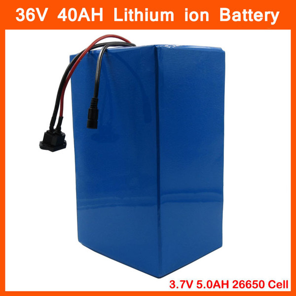 High capacity 1500W 36V Ebike e-motorcycle e-scooter 36V 40AH Lithium battery Use 3.7V 5.0AH 26650 cells With 50A BMS 4A charger