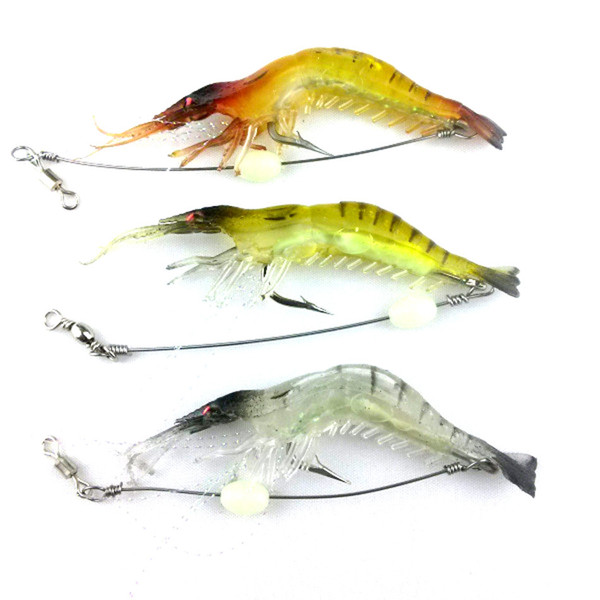 6Pcs Lot 9Cm 6G Soft Fishing Lure Shrimp Luminous Artificial Bait With Swivel 3 Colors Fishing Lures Baits