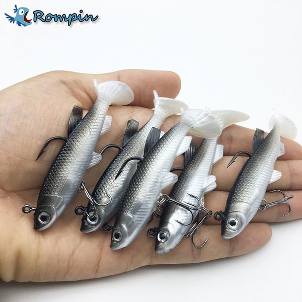 Rompin 5pcs/lot Grey Soft Lure 8cm 13g Wobblers Artificial Bait Silicone Fishing Lures Sea Bass Carp Fishing Lead Fish Jig