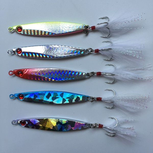 fishing metal lure 10g 14g Lead Fish hook with feather Crankbaits Bass 5 colors available