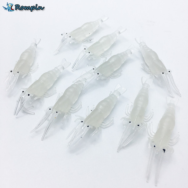 Rompin 10pcs Fishing Lure Soft Luminous Shrimp Fishing Tackle Soft Bait With hole simulation Fishing Equipment 4cm