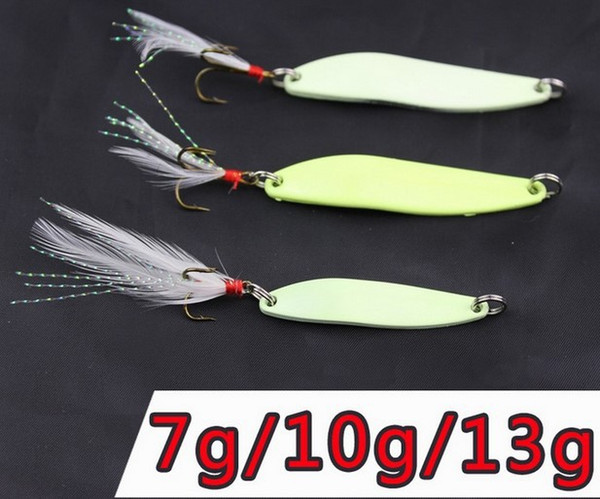 Metal Spinner Spoon Fishing Lure Hard Baits Sequins Noise Paillette with Feather Treble Hook Tackle 5/7/10/13g