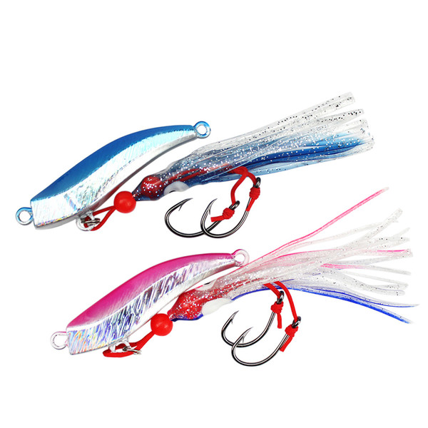 INFOF 10 pieces Lead Jig Head 80g 100g Trolling Jigs with Squid Skirts 2 Single-assist Hooks Jigging Saltwater Fishing Lur