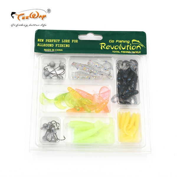 48Pcs/Lot Soft Bait Small 8 Lead Head Hooks Lure Combination Set Soft Fishing Lure Set Soft Bait Fishing Tackle Box Fishing Tool