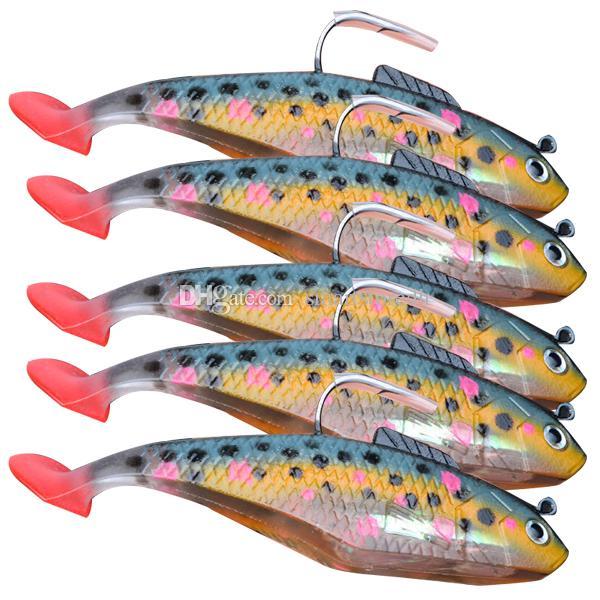 Lot 5Pcs Soft Plastic Lures Fishing Lure Bait With 1 Hook Tackle 25g/10cm F00352 SPDH