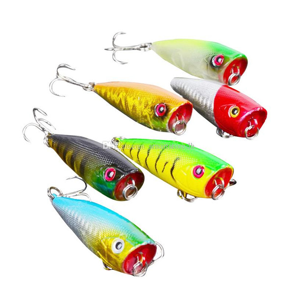 Lot 6Pcs Plastic Popper Fishing Lures Bass CrankBaits Hooks #8 Tackle 6cm F00355 SPDH