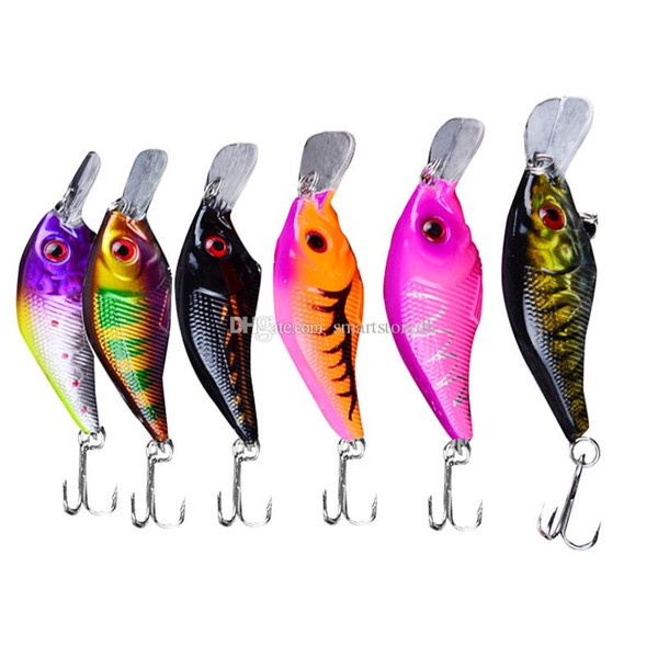 6Pcs Plastic Fishing Lures Bass CrankBait Fishing Tackle Hook #6 Mix Color F00350 SPDH