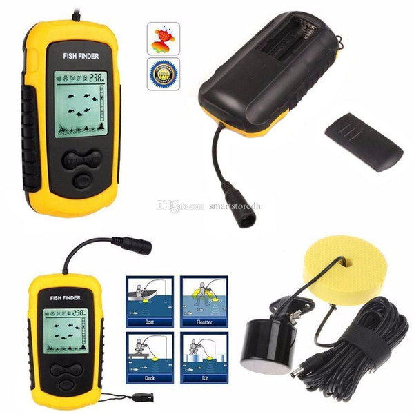 100M LCD Fish Finder Alarm Sonar Depth Sensor Portable Fishfinder Transducer F00362 CAD