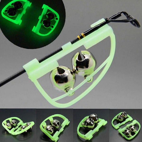 Fishing Rod Tip Clip Fluorescent Night Glow Light Twin Bell Alarm Alert Ring F00010 SPDH