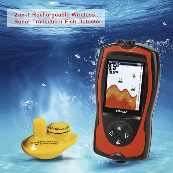 Lixada Portable 2-in-1 Rechargeable 2.4inch LCD Wireless Sonar Transducer Depth Locator ICE Ocean Fish Finder Alarm Detector