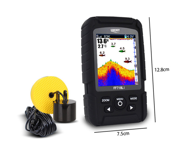 LUCKY FF718LiCD - T Wired Fish Finder 200kHz 45 Degree Wired Echo Sounder Fishing Finder Rechargeable Lithium-Ion Battery