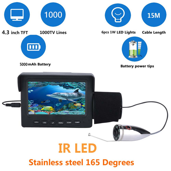 PDDHKK 4.3inch Color Monitor Underwater Fishing Video Camera Kit 1000TVL Stainless Steel 165 Degree Fishing Camera Waterproof