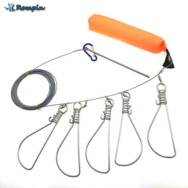 Rompin 6m Stainless Steel Line 5 Snaps Stainless Steel Ropes Float Fish Stringer Fishing Lock Fishing Rope for Accessories