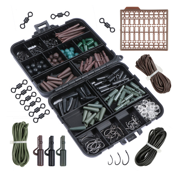 INFOF 187Pcs/set Carp Fishing swivels Set Carp Tubes Safety Clips Hooks Swivels Kit Hair rigs With Hard Plastic Tackle Box