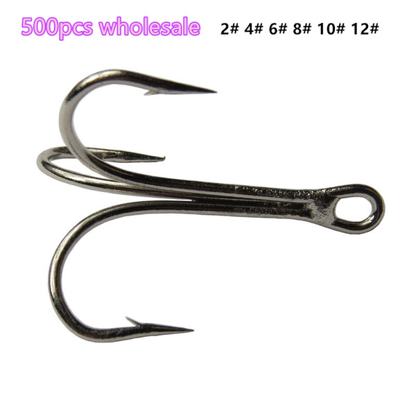 wholesale 500pcs/lot treble hook fishing hooks High Carbon Steel Sharpened size 2# 4# 6# 8# 10# 12#