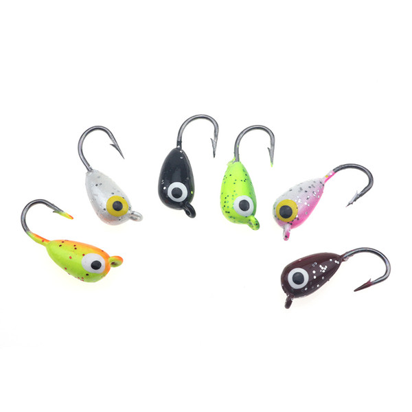 Rompin 6PCS/Lot Winter Ice jig Fishing Lure 1.8cm 2.3g Mini Metal Lead Head Hook Bait Jigging Fishing Barbed winter fishing Hook