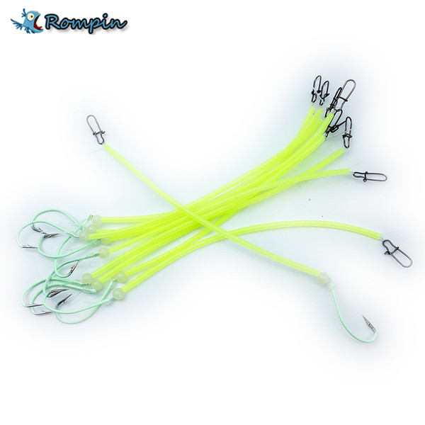 Rompin 10pcs/bag noctilucous luminous fishing hooks with line night rubber tube 12-18# Barbed 16cm Pesca Tackle