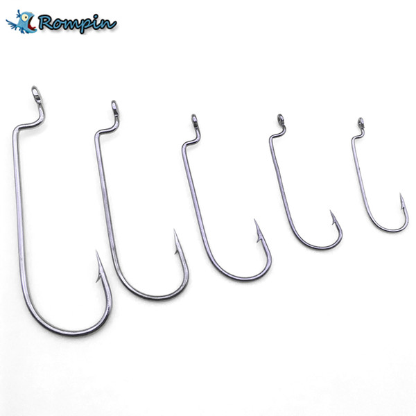 Rompin 100pcs/bag narrow Gap Worm Sea Fishing Hook High Carbon Steel Worm hook Crank Hook Soft Bait Long Jigging Hooks 6#-5/0#