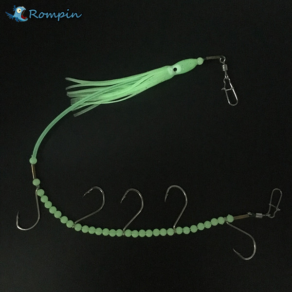 Rompin 1pcs Soft Luminous octopus Squid Fishing Bait Wire Line Fishing beads Ocean Boat Fishing string hook