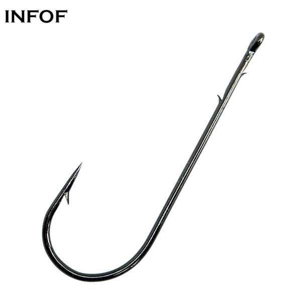 INFOF 100pcs Baithholder Hook Fishing Hook Straight Shank Round Bend Hook #2/0 Carp Worm Saltwater Big Fishhook