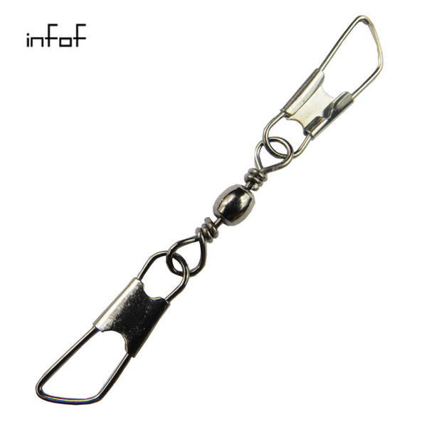 INFOF 200 pieces/lot fishing swivels Barrel swivels with double safety snap A shape snap Bass fishing tackle carp pesca