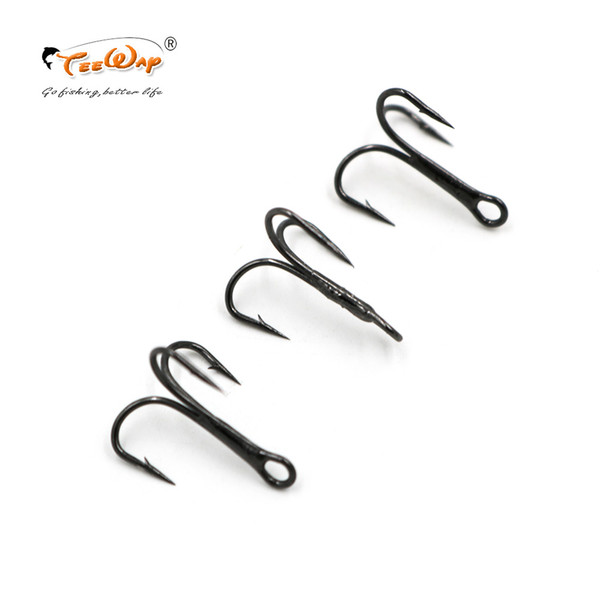 100Pcs/lot Black Fishing Hook High Carbon Steel Treble Overturned Hooks Fishing Tackle Round Bend Treble For Bass