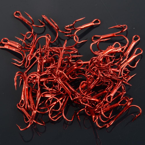 100Pcs New Red Fishing Hook Carbon Steel Treble Jig Hooks Fishhook Tackle F00049 SPDH