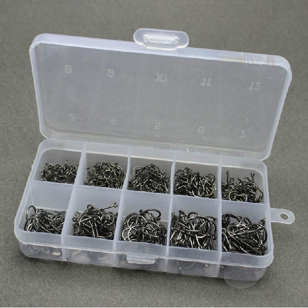 10 Sizes Total 500 Pcs Black Fish Tools Hooks Tackles in Box for Lures Baits F00138 SPDH