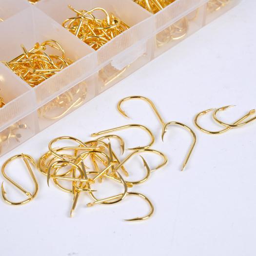 600pcs Fishing Jig Hooks with Fishing Tackle Box 10 Sizes Carbon Steel Gold F00140 SPDH