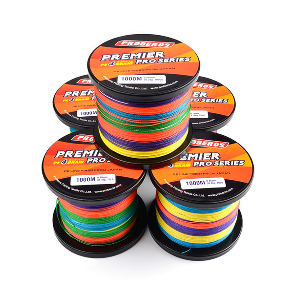 Mix Color 4 Strands Braided Fishing Rope Line 1000m Super Strong Japan PE Multifilament 15lb 20lb 25lb 30lb 35lb