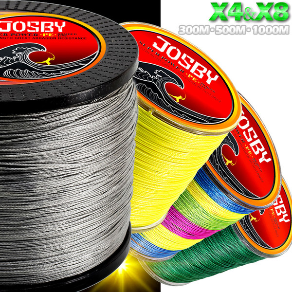 JOSBY 300M 500M 1000M 4 Strands 8 Strands Multicolour PE Braided Wire Multifilament Super Strong Fishing Line 2018 New